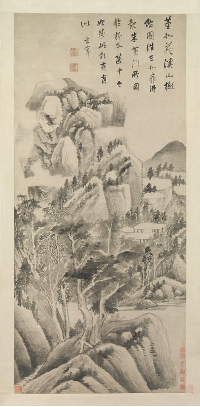 Akarsular ve Dağlar Arasında Gölgeli Konutlar, yaklaşık. 1622-25. by Dong Qichang