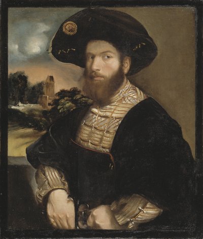 Siyah Bereli Bir Adamın Portresi, Dossi, Dosso (Giovanni di Niccolo de Lutero veya Luteri) (yaklaşık 1486-1542). Tuval üzerine yağlı boya, yaklaşık 1530. Ebat: 85,5x71 cm. Ulusal Müze Stockholm by Dosso Dossi