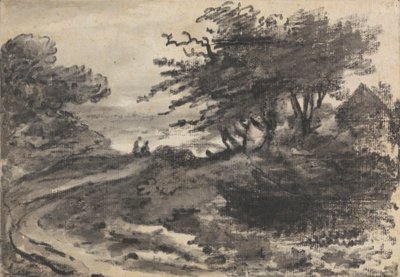 Ağaçlar ve İki Figürlü Manzara by Dr. Thomas Monro