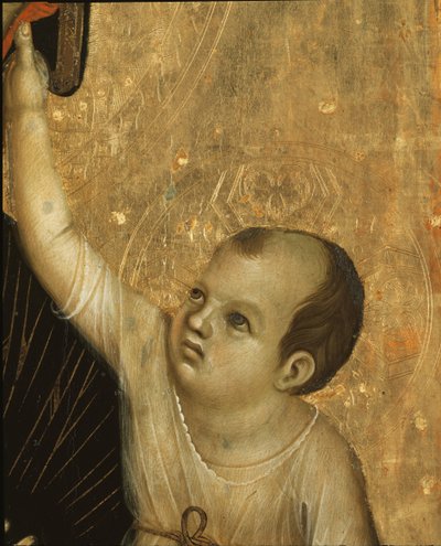 Crevole Madonna: Çocuğun Detayı - panelde tempera ve altın by Duccio di Buoninsegna
