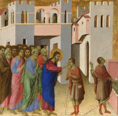 Kör bir adamın iyileşmesi. Boyama Duccio di Buoninsegna (1260-1318), ahşap üzerine tempera, yaklaşık 1308-1311 - The Healing of the Manborn Blind - Tempera on panel - ca 1308-1311 - Duccio di Buoninsegna - National Gallery, Londra ©Güzel sanatlar/ Lee by Duccio di Buoninsegna