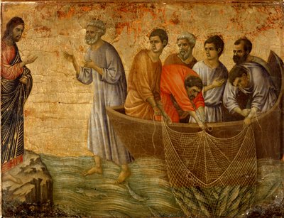 İkinci mucizevi günah: Mesih'in havarilere Tiberiad Gölü'nde görünmesi by Duccio di Buoninsegna
