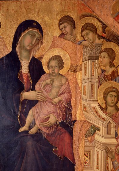 Tahttaki bakire ve çocuk (La Maesta sunağı) (ahşap üzerine tempera ve altın) by Duccio di Buoninsegna