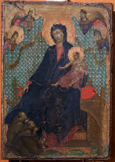 Bakire ve üç Fransisken keşişi olan çocuk (Resim by Duccio di Buoninsegna