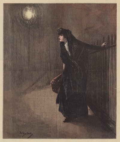 Carrie kırağı buzlu parmaklıklara tutunurken titredi (renkli taş) by Dudley Hardy