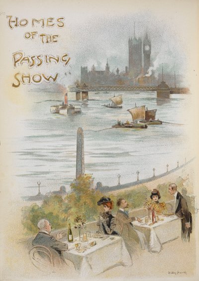Thames Nehri kıyısındaki bir sahneyi gösteren resimli başlık sayfası. by Dudley Hardy