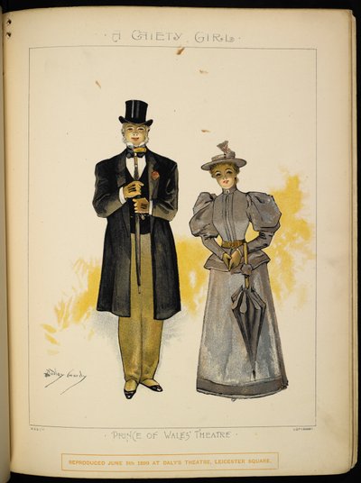 Karakterlerden ikisi. Bir beyefendi ve bir hanımefendi, muhtemelen Lady Grey. by Dudley Hardy