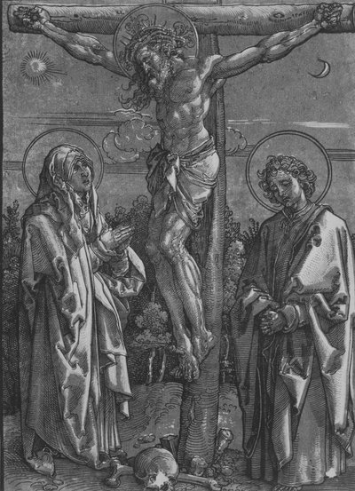 Bakire ve Aziz John ile Haç Üzerinde İsa, 1500-1550. by Dürer School.