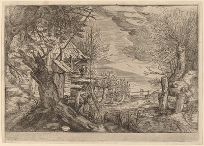 Nehir yakınında günlük ev ile manzara by Dutch 17th Century, formerly Jacques de Gheyn II