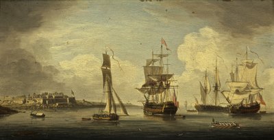 Bir Deniz Limanı (panelde yağ, maun) by Dutch School