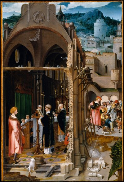 Hayırseverlik Üzerine Bir Vaaz (muhtemelen Aziz Anthony'nin Dönüşümü), c.1520–25 (ahşap üzerine yağlı boya) by Dutch School