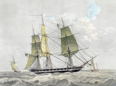 Amerikan donanması korveti yelken altında, 19. yüzyılın başları (baskı) by Dutch School