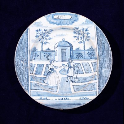 Nisan ayını gösteren delftware levhası (kalay sırlı çanak çömlek) by Dutch School