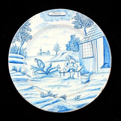 Haziran ayını gösteren delftware plakası (kalay sırlı çanak çömlek) by Dutch School