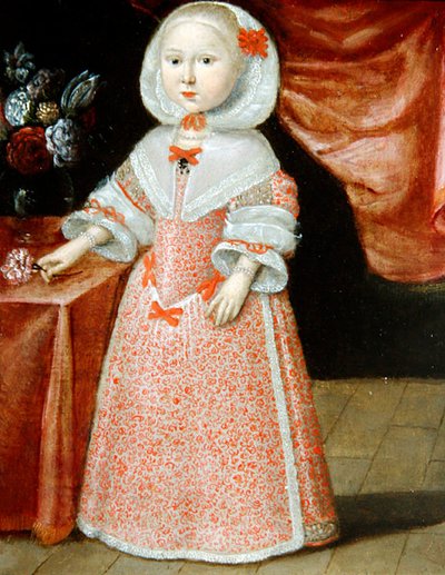 Pembe Beyaz Çiçek tutan kız, 1640 dolayları (bakır üzerine yağlı boya) by Dutch School