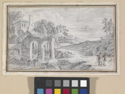 Kalıntılarla İtalyan Manzarası (kirli beyaz kağıt üzerine siyah tebeşir) by Dutch School