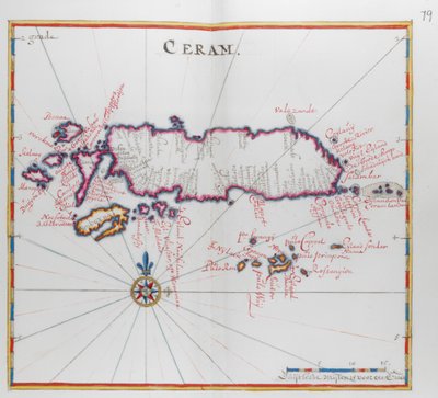 Ceram (Seram), Endonezya adasının haritası. by Dutch School