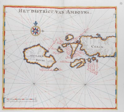 Bouro ve Ceram (Seram), Endonezya adalarını gösteren harita. by Dutch School