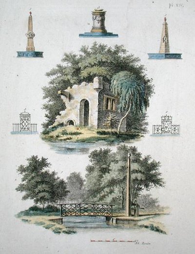 G. van Laar'ın 'Bahçe Taşları Dergisi'nden süs bahçesi özellikleri, 1802'de yayınlandı (renkli taş) by Dutch School