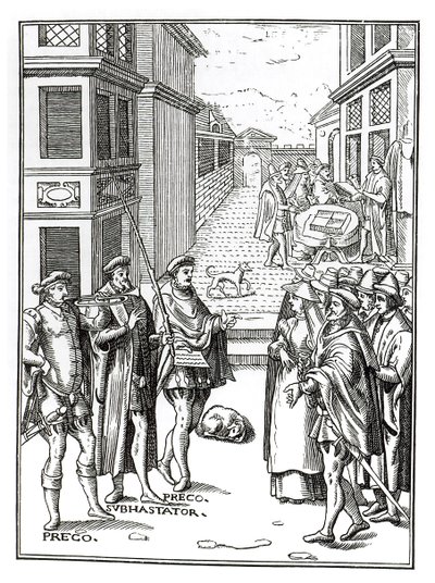Town Crier tarafından satış, Joos de Damhouder (1507-81) tarafından Praxis Rerum Civilium