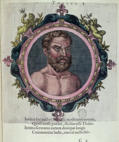 Miletli Thales (c.625-547 BC), Johannes Sambucus (1531-1584) tarafından yazılan Antik ve Yeni Fizik ve Filozofların İkonlarından örnekleme, Plantin tarafından Antwerp 1574