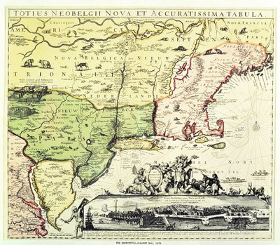 Restitutio-Allardt New Amsterdam Haritası, oyulmuş ve pub. Carolus Allardt, 1673 (bakır gravür) by Dutch School