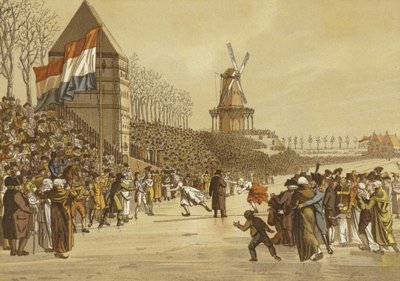 Bayanlar buz pateni yarışları, Leeuwarden, Hollanda, 1805 by Dutch School