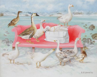 Pembe Koltukta Kazlar, 2000 (tuval üzerine akrilik) by E.B. Watts
