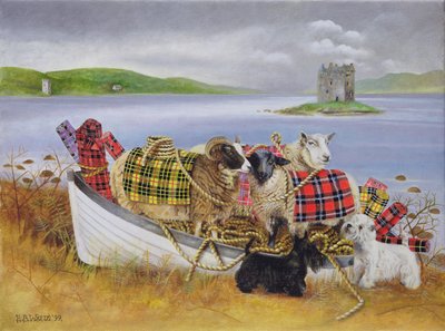 Tartanlı Koyun, 1999 (tuval üzerine akrilik) by E.B. Watts