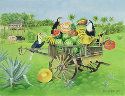 Eski Tay Arabasında Tukanlar ve Karpuzlar, 2004 (tuval üzerine yağlı boya) by E.B. Watts