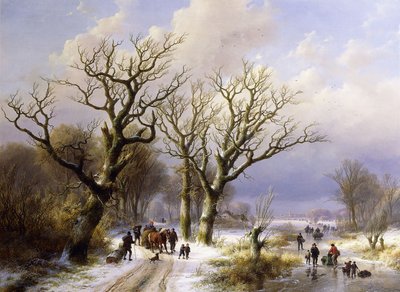 Figürlerle Ormanlık Bir Kış Manzarası, 1863 by E.J. Verboeckhoven