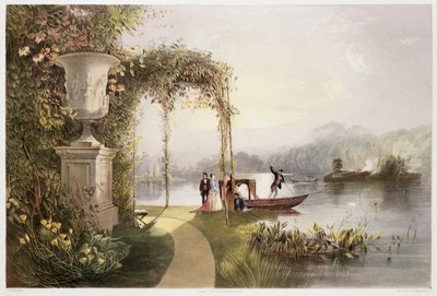 The Lake, Trentham Hall Gardens, 'The Gardens of England'dan, 1857'de yayınlandı (chromolitho) by E. Adveno Brooke