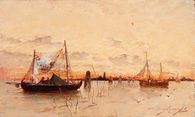 Lagün üzerinde gün batımı by E. Aubrey Hunt