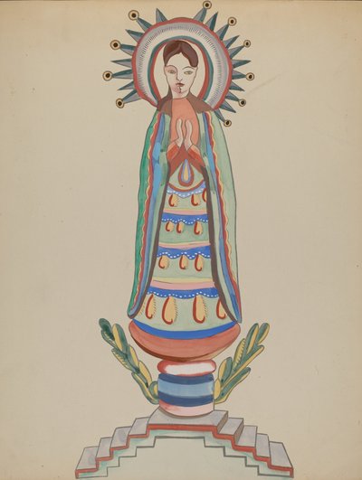 New Mexico, "Bulto", Çok Renkli Ahşap Figür by E. Boyd