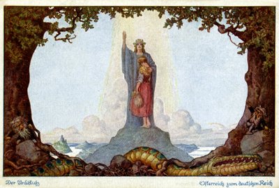 Tarih. Avusturya ve Almanya Birliği. Alegori, E. Kutzer, Avusturya, 1920 dolayları (kartpostal) by E. Kutzer