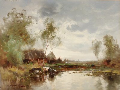 Windmill ile manzara, 19. yüzyılın sonları - 20. yüzyılın başlarında. by E. Landseer Harris