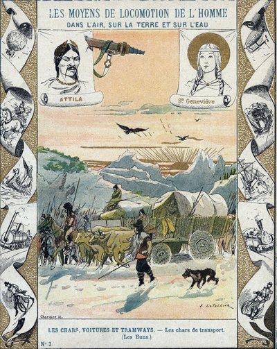 Nakliye tankları - Atilla Hunları (yaklaşık 395-453) - Barbar istilaları - çizim E Letellier - 19. yüzyılın sonlarında tarihi defteri korur - by E. Letellier