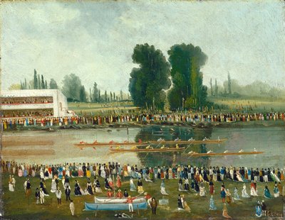 Kürek Sahnesi: Nehir Kıyısından İzleyen Kalabalık, 19. Yüzyılın Sonları. by E. Levy