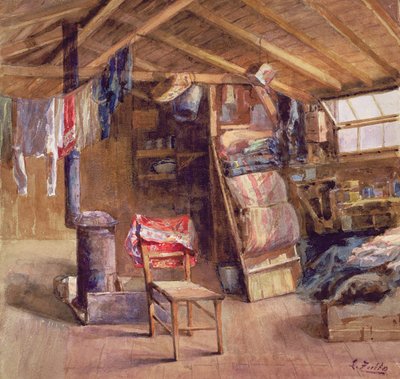 Garret Interior, c.1860 (kağıt üzerine sulu boya) by E. Zoello