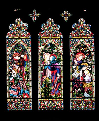 Lavers ve Barraud tarafından yapılan Müjde, Ziyaret ve Doğuş, 1860 (vitray) (ayrıca bkz. 11886) by E. and Halliday, M. F. Burne Jones