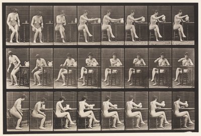 Tabak 244. Bacak bacak üstüne atarak Oturan, Sürahiden Kadeh Dolduran by Eadweard Muybridge