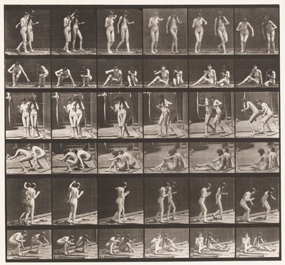 Plaka 245. Yerde Oturan Dönüp Dönen İki Model by Eadweard Muybridge