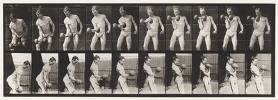 Plaka 324. Kıvrılma 50-lb. Dumb-Bell, Model, 3/4 uzunluk by Eadweard Muybridge