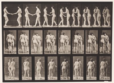Levha 444. El sıkışan ve öpüşen iki model by Eadweard Muybridge