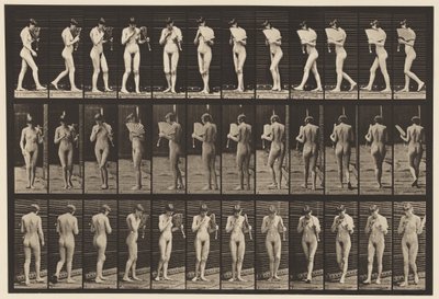 Plaka 46. Yürümek, Bir Hayranla Flört Etmek ve Dönmek by Eadweard Muybridge