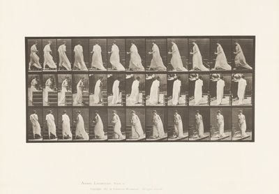 Plaka 97. Elinde Sürahi ve Kadehle Merdivenleri Çıkmak İçin Dönmek by Eadweard Muybridge