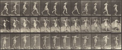 Plaka Numarası 175. Basamak taşları üzerinde olta ve teneke kutu ile dere geçmek by Eadweard Muybridge