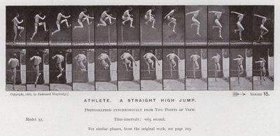 Hareket Halindeki İnsan Figürü: Atlet, düz yüksek atlama (s/b fotoğraf) by Eadweard Muybridge
