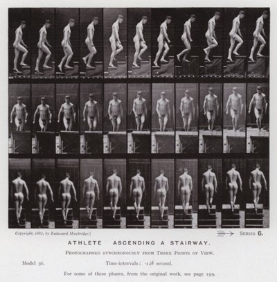 Hareket Halindeki İnsan Figürü: Merdivenden çıkan atlet (s/b fotoğraf) by Eadweard Muybridge