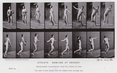Hareket Halindeki İnsan Figürü: Atlet, krikette bowling (s/b fotoğraf) by Eadweard Muybridge